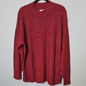 Lauren Conrad XL Oversized Cozy Red Knit Cable knit Mock Neck Sweater XL